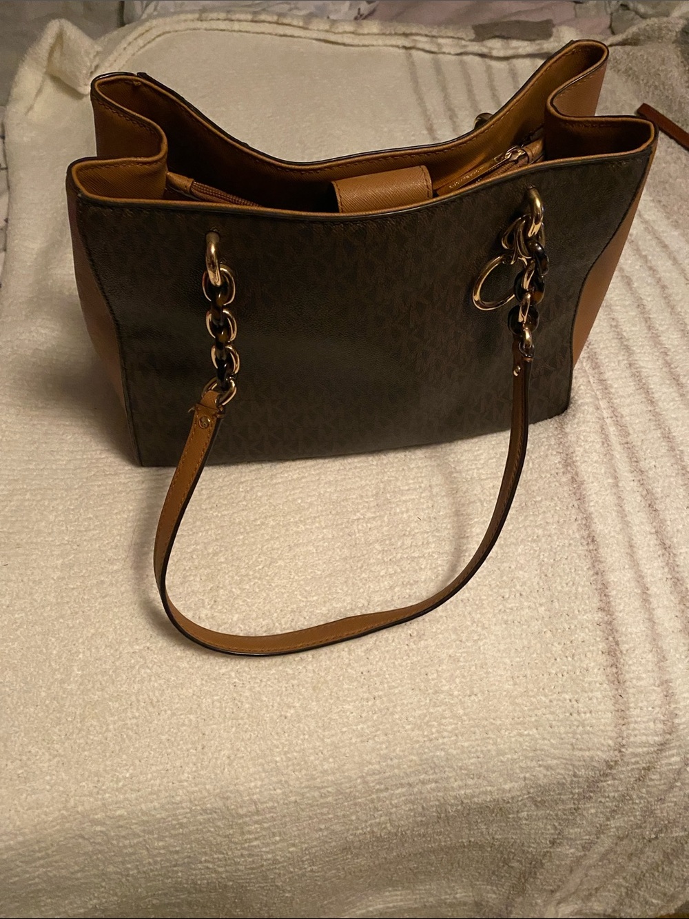 Michael Kors Brown and Tan Logo Shoulder Tote